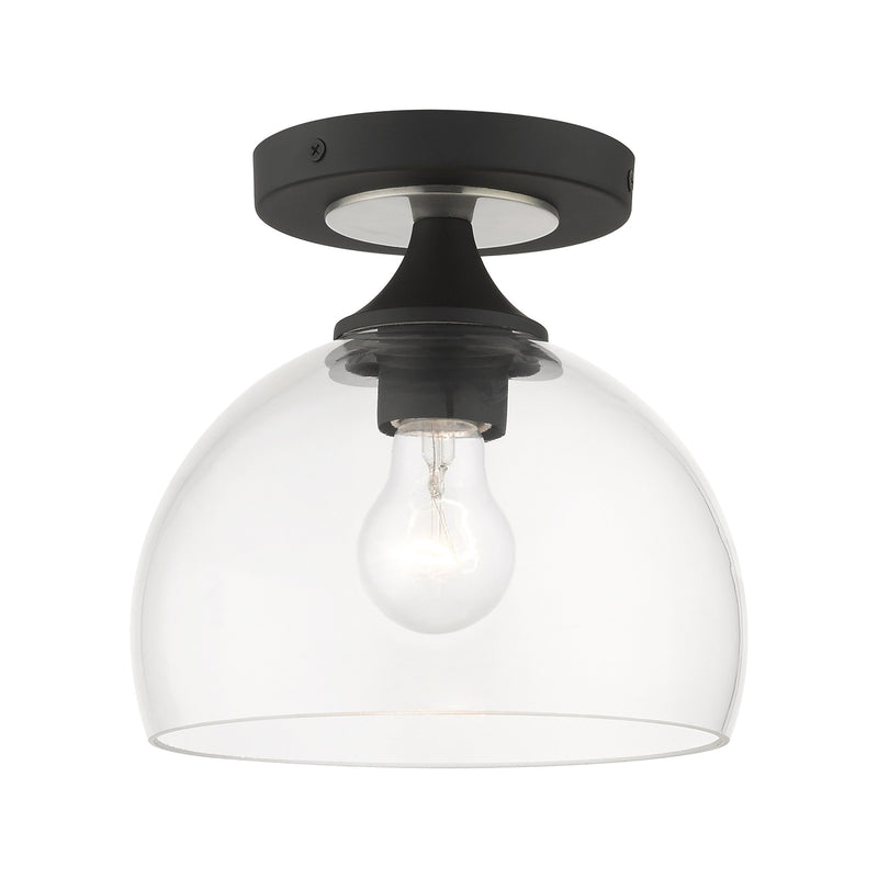 Glendon Semi-Flush Mount in Black with Brushed Nickel Finish Accents