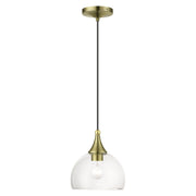 Glendon Glass Pendant in Antique Brass with Polished Brass Finish Accents