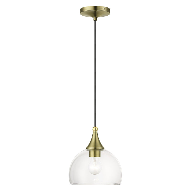 Glendon Glass Pendant in Antique Brass with Polished Brass Finish Accents