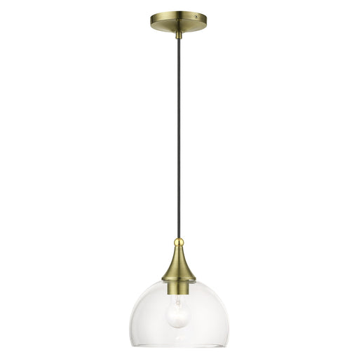 Glendon Glass Pendant in Antique Brass with Polished Brass Finish Accents