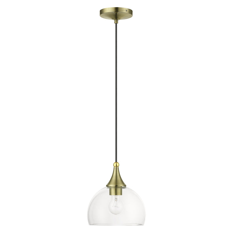 Glendon Glass Pendant in Antique Brass with Polished Brass Finish Accents