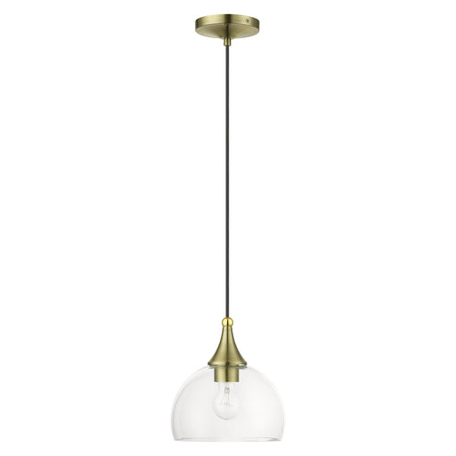 Glendon Glass Pendant in Antique Brass with Polished Brass Finish Accents