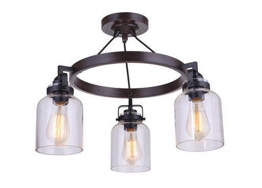 Foxwood 3 Light 21.75" Semi Flush in Flat Black / Dark Teak