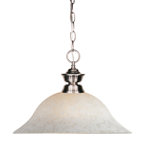 Shark 1 Light Pendant in Brushed Nickel with White Mottle Glass