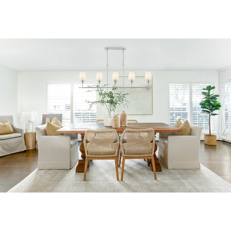 Broche 5 Light 53.5" Linear Chandelier in Antique Silver in a room setting