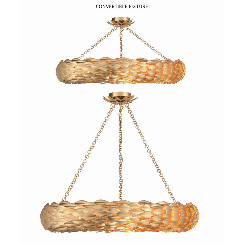 Broche 8 Light 33.5" Pendant in Antique Gold