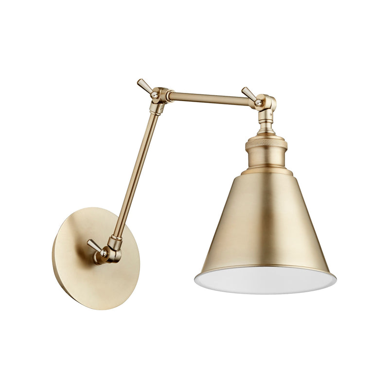 1 Light Metal Cone Swing Arm Wall Lamp in Aged Brass
