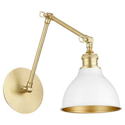 1 Light Swing Arm Wall Lamp in Aged Brass / Studio White
