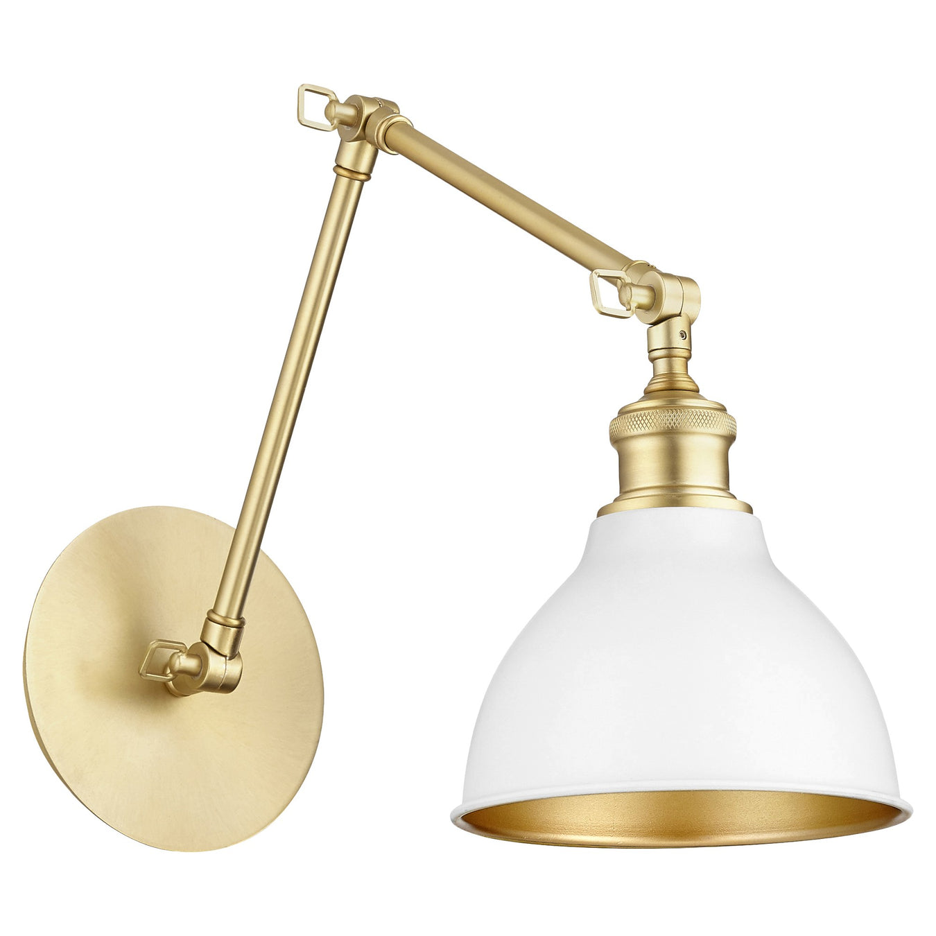 1 Light Swing Arm Wall Lamp in Aged Brass / Studio White