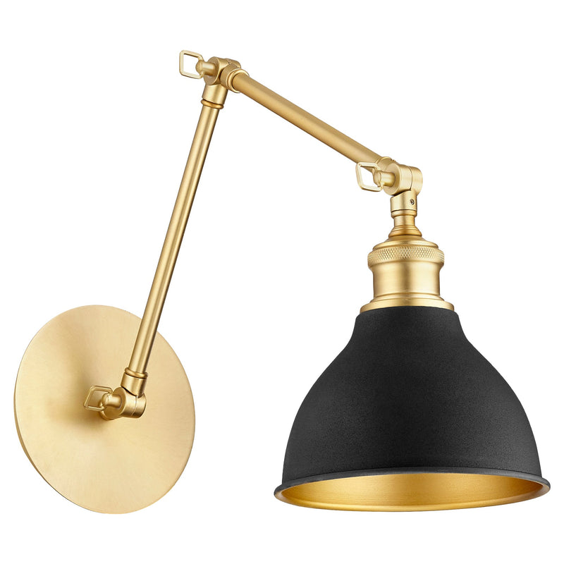 1 Light Swing Arm Wall Lamp in Aged Brass / Textured Black