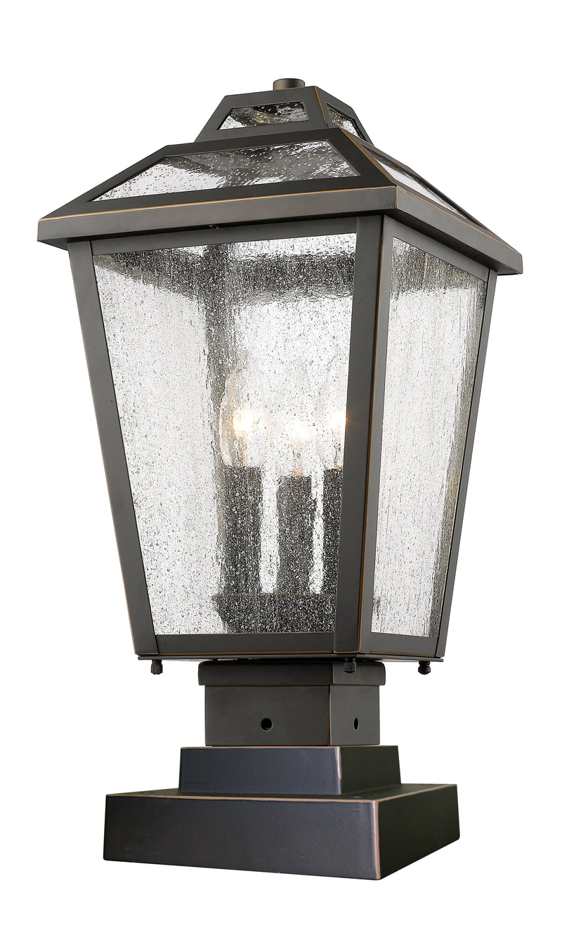 Bayland 3 Light 9" Outdoor Post Mount Fixture in Oil Rubbed Bronze, Square Pier Mount