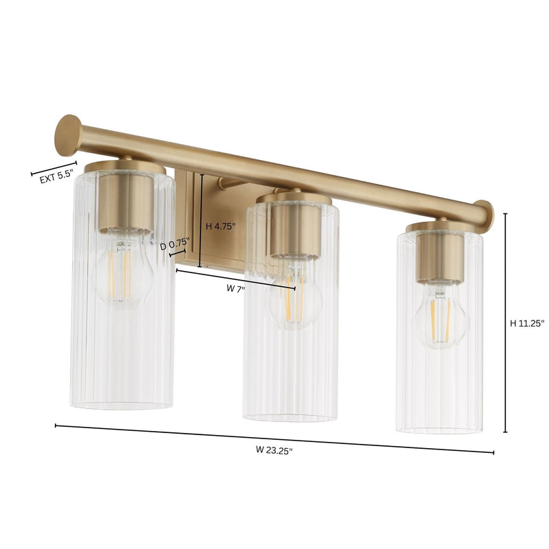 Mercier 3 Light Vanity in Aged Brass