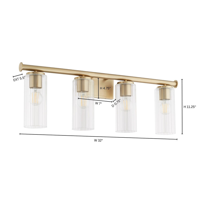 Mercier 4 Light Vanity in Aged Brass