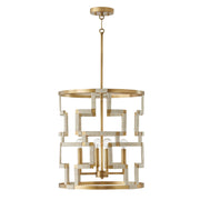 Hala Small 4-Light Pendant in Bleached Natural Jute and Patinaed Brass
