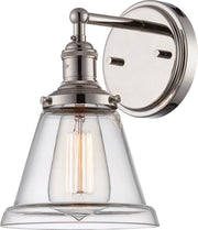 Vintage 6.5" Clear Glass Wall Sconce in Polished Nickel