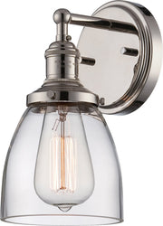 Vintage 5.13" Clear Glass Wall Sconce in Polished Nickel
