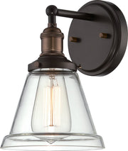 Vintage 6.5" Clear Glass Wall Sconce in Rustic Bronze