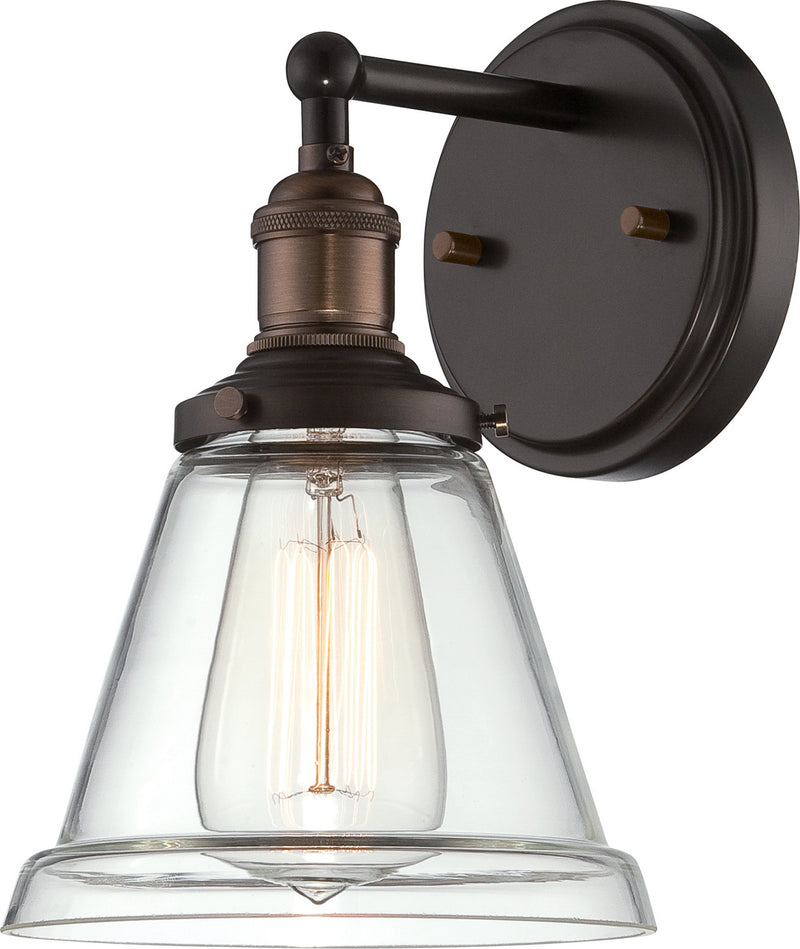 1-Light Vintage Wall Sconce in Rustic Bronze