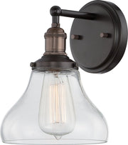 Vintage 7" Clear Glass Wall Sconce in Rustic Bronze