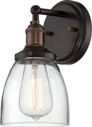 Vintage 5.13" Clear Glass Wall Sconce in Rustic Bronze