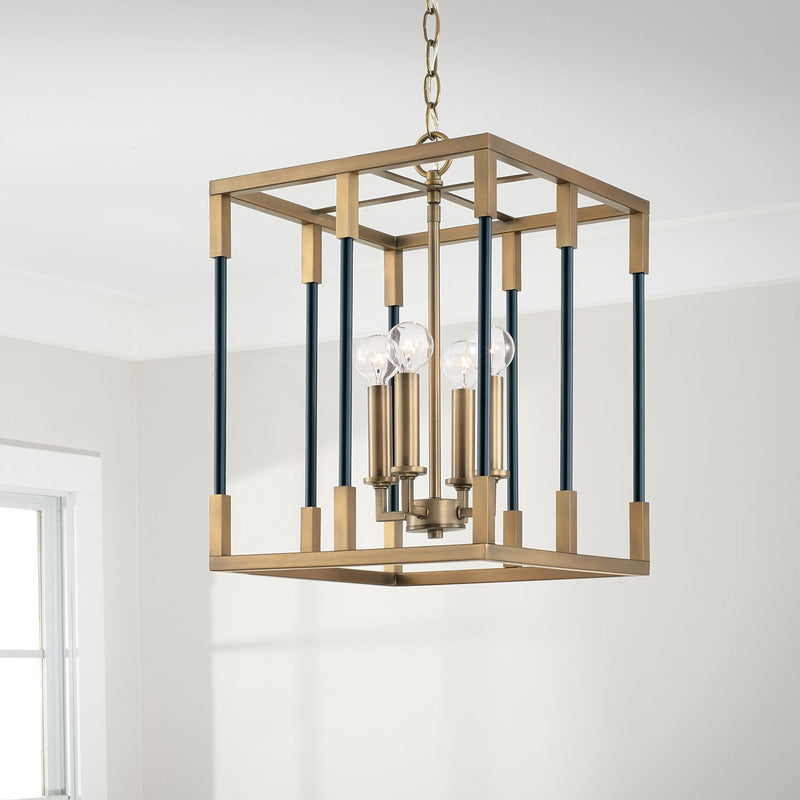 Bleeker 4-Light Small Chandelier in Aged Brass and Black