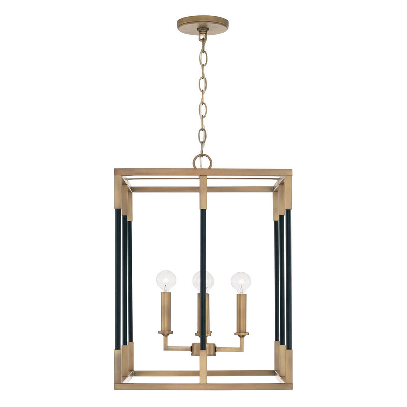 Bleeker 4-Light Large Chandelier in Aged Brass and Black
