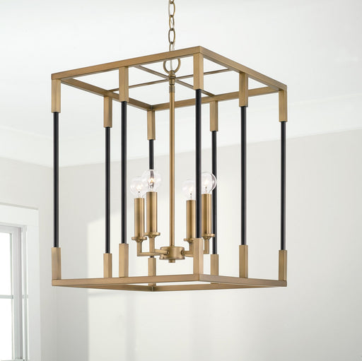Bleeker 4-Light Large Chandelier in Aged Brass and Black