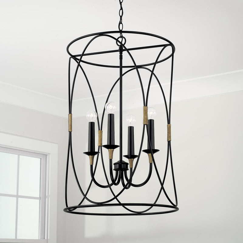 Amara 4-Light Chandelier in Matte Black with Brass