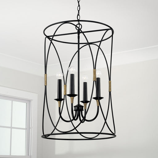 Amara 4-Light Chandelier in Matte Black with Brass