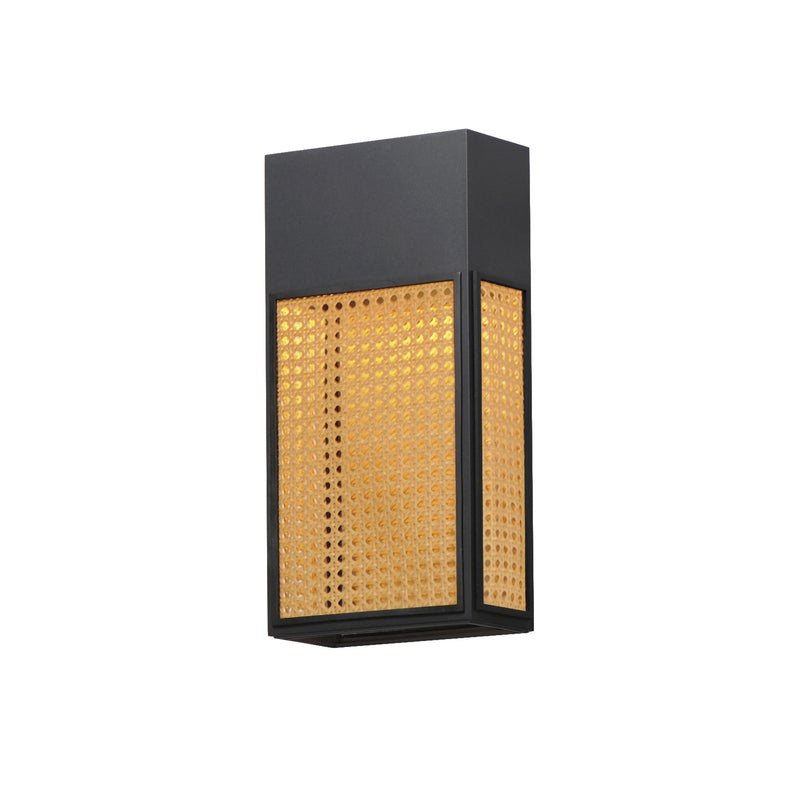 Lattice 16" Rattan LED Outdoor Wall Sconce in Black