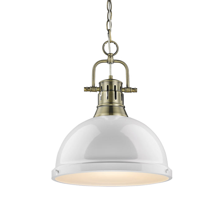 Duncan 1-Light Pendant with Chain in Aged Brass with White Shade