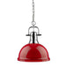 Duncan 1-Light Pendant with Chain in Chrome with Red Shade