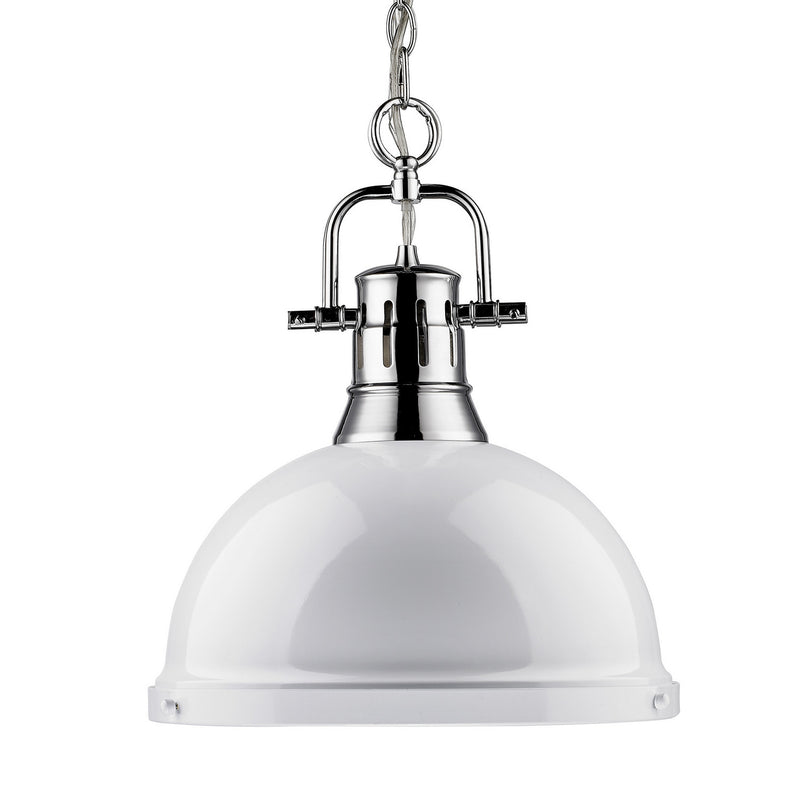 Duncan 1-Light Pendant with Chain in Chrome with White Shade