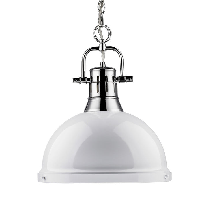 Duncan 1-Light Pendant with Chain in Chrome with White Shade