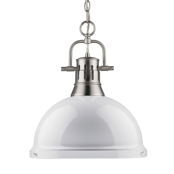 Duncan 1-Light Pendant with Chain in Pewter with White Shade