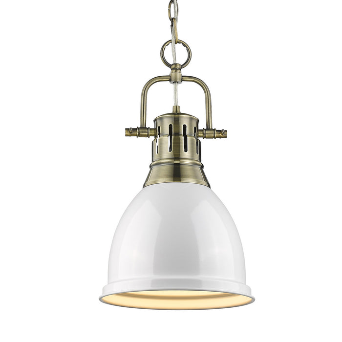 Duncan Small Pendant with Chain in Aged Brass with White Shade