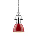 Duncan Small Pendant with Chain in Chrome with Red Shade