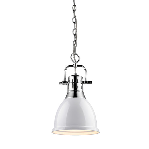 Duncan Small Pendant with Chain in Chrome with White Shade