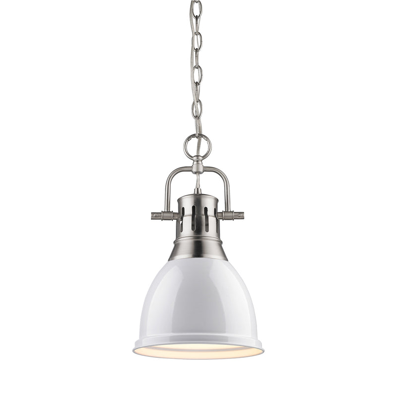 Duncan Small Pendant with Chain in Pewter with White Shade