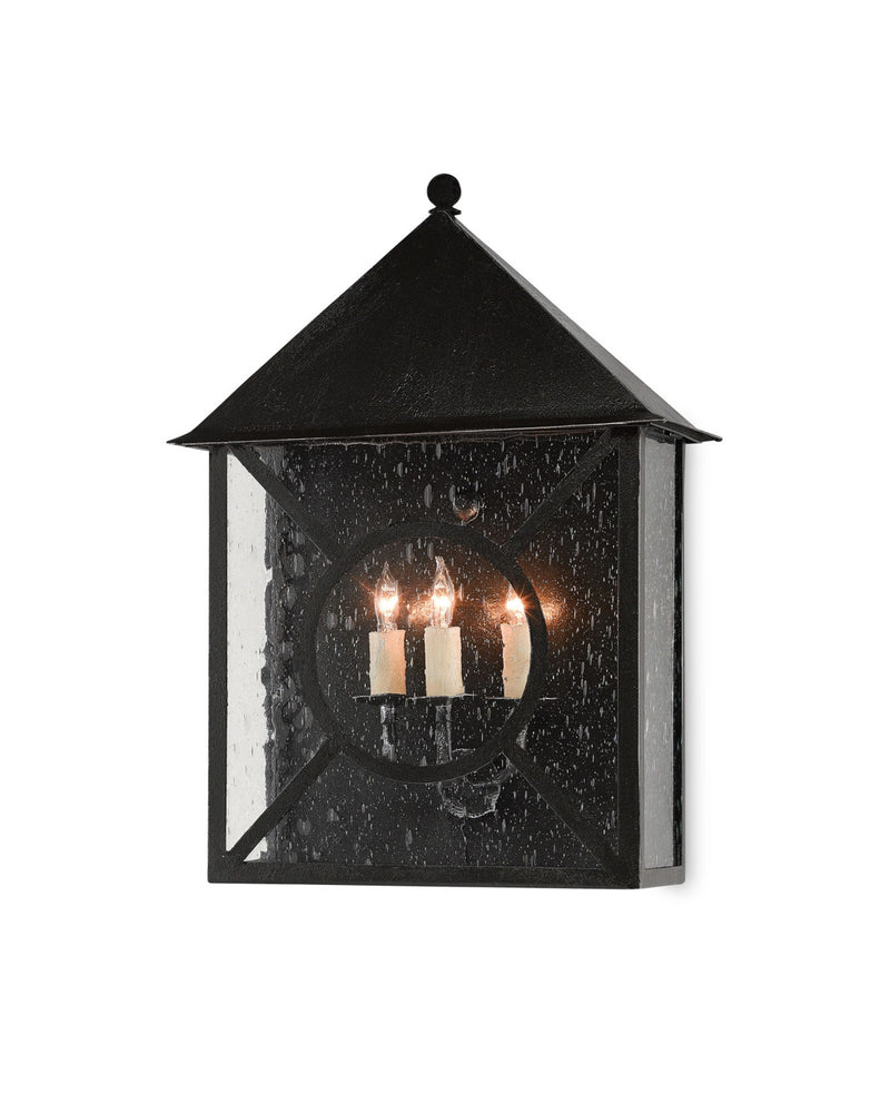 Ripley 3-Light Large Outdoor Wall Sconce in Midnight / Clear Seeded