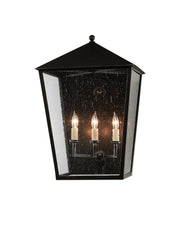 Bening 3-Light Large Outdoor Wall Sconce in Midnight / Clear Seeded