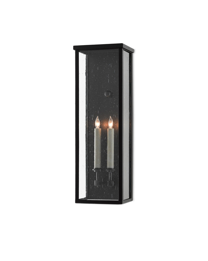Tanzy Medium 2-Light Outdoor Wall Sconce in Midnight Black / Clear Seeded