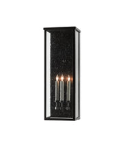 Tanzy Large 3-Light Outdoor Wall Sconce in Midnight Black / Clear Seeded