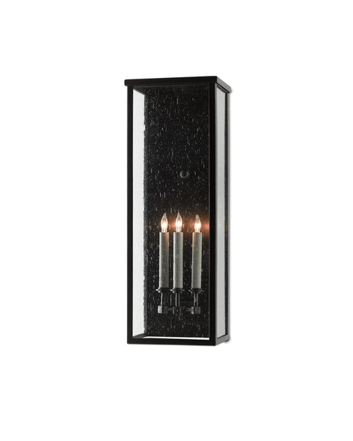 Tanzy Large 3-Light Outdoor Wall Sconce in Midnight Black / Clear Seeded