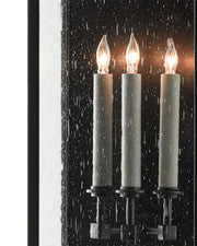 Tanzy Large 3-Light Outdoor Wall Sconce in Midnight Black / Clear Seeded
