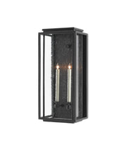Wright 2-Light Medium Outdoor Wall Sconce in Midnight Black / Clear Seeded