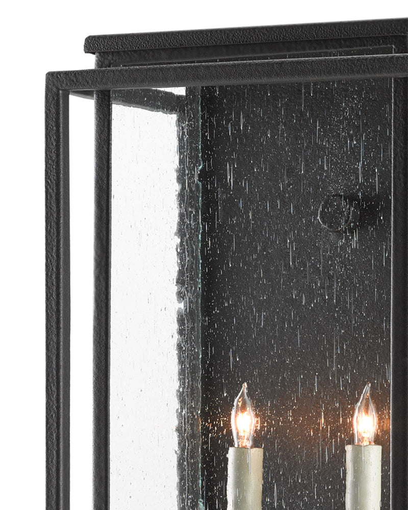 Wright 2-Light Medium Outdoor Wall Sconce in Midnight Black / Clear Seeded