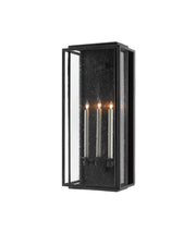 Wright 3-Light Large Outdoor Wall Sconce in Midnight Black / Clear Seeded