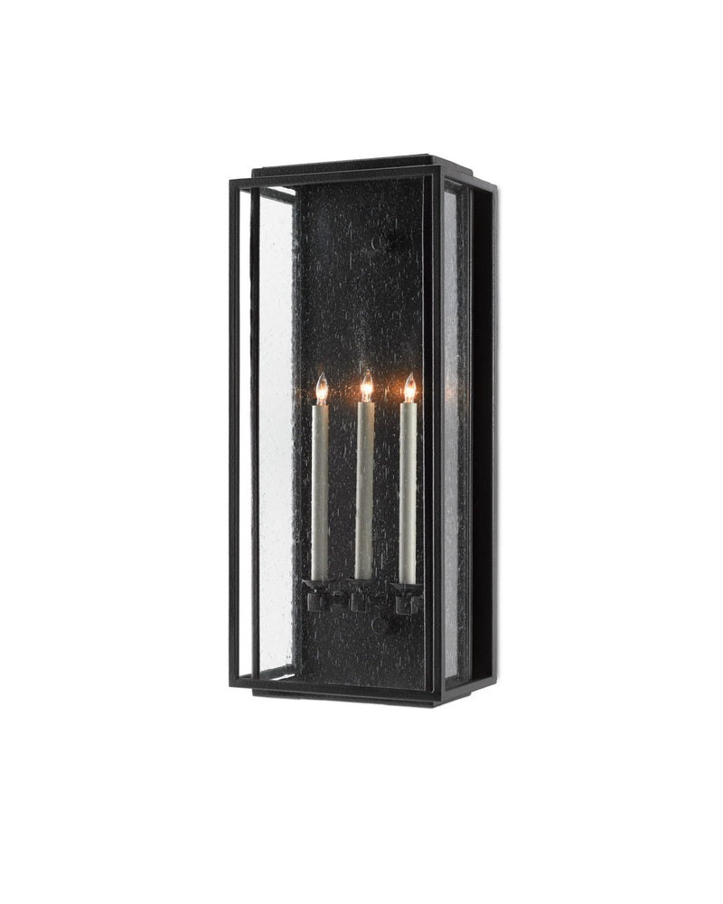 Wright 3-Light Large Outdoor Wall Sconce in Midnight Black / Clear Seeded