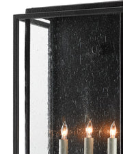 Wright 3-Light Large Outdoor Wall Sconce in Midnight Black / Clear Seeded